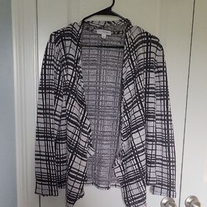 Kim Rogers Black and White Plaid Open-Front Cardigan
